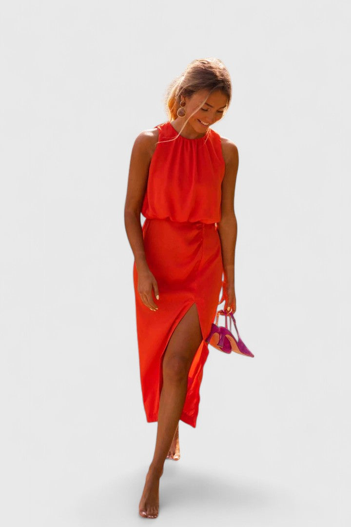 Brigitte | Sleeveless High Neck Midi Dress