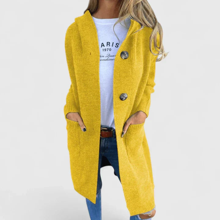 Elizabeth | Long Hooded Ribbed Knit Cardigan with Buttons