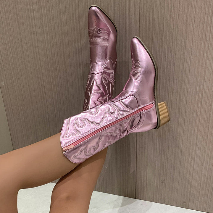 Ruth | Embroidered Cowboy Boots with Block Heel