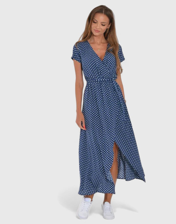 Antonina-Rose | Polka Dot Wrap Maxi Dress V-Neck