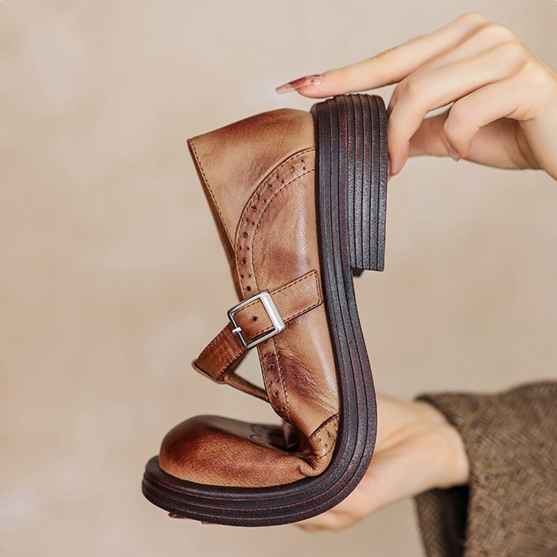 Ileana | Brogue T-Strap Mary Jane Flats