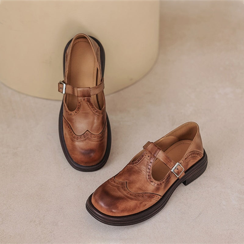 Ileana | Brogue T-Strap Mary Jane Flats