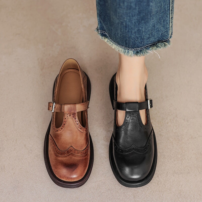 Ileana | Brogue T-Strap Mary Jane Flats