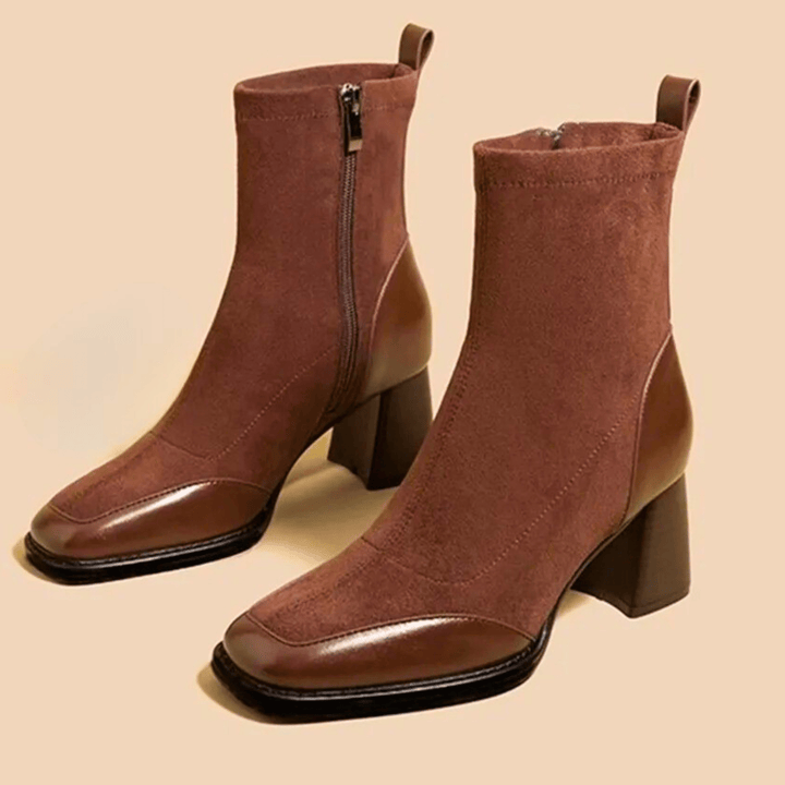 Rosaline | Contrast Panel Block Heel Boots