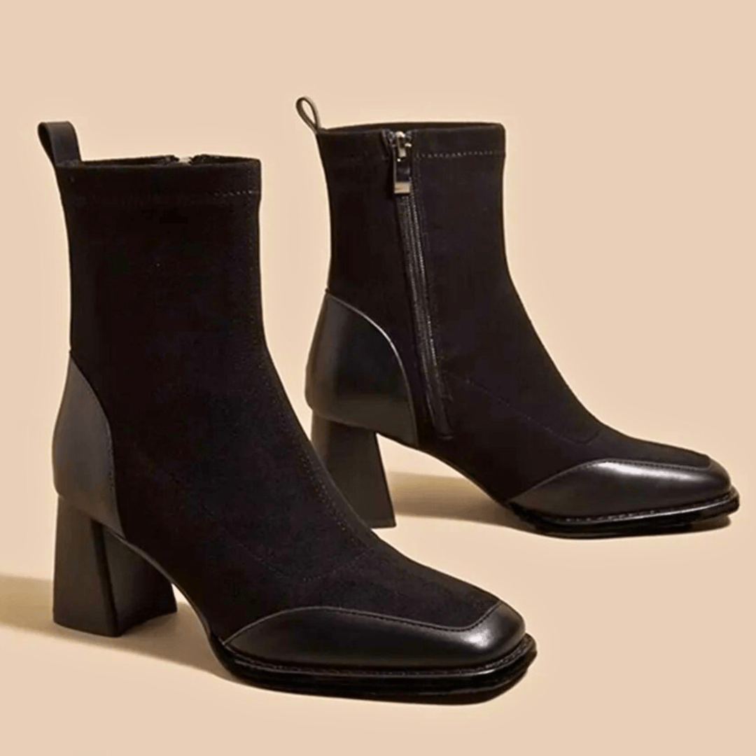 Rosaline | Contrast Panel Block Heel Boots