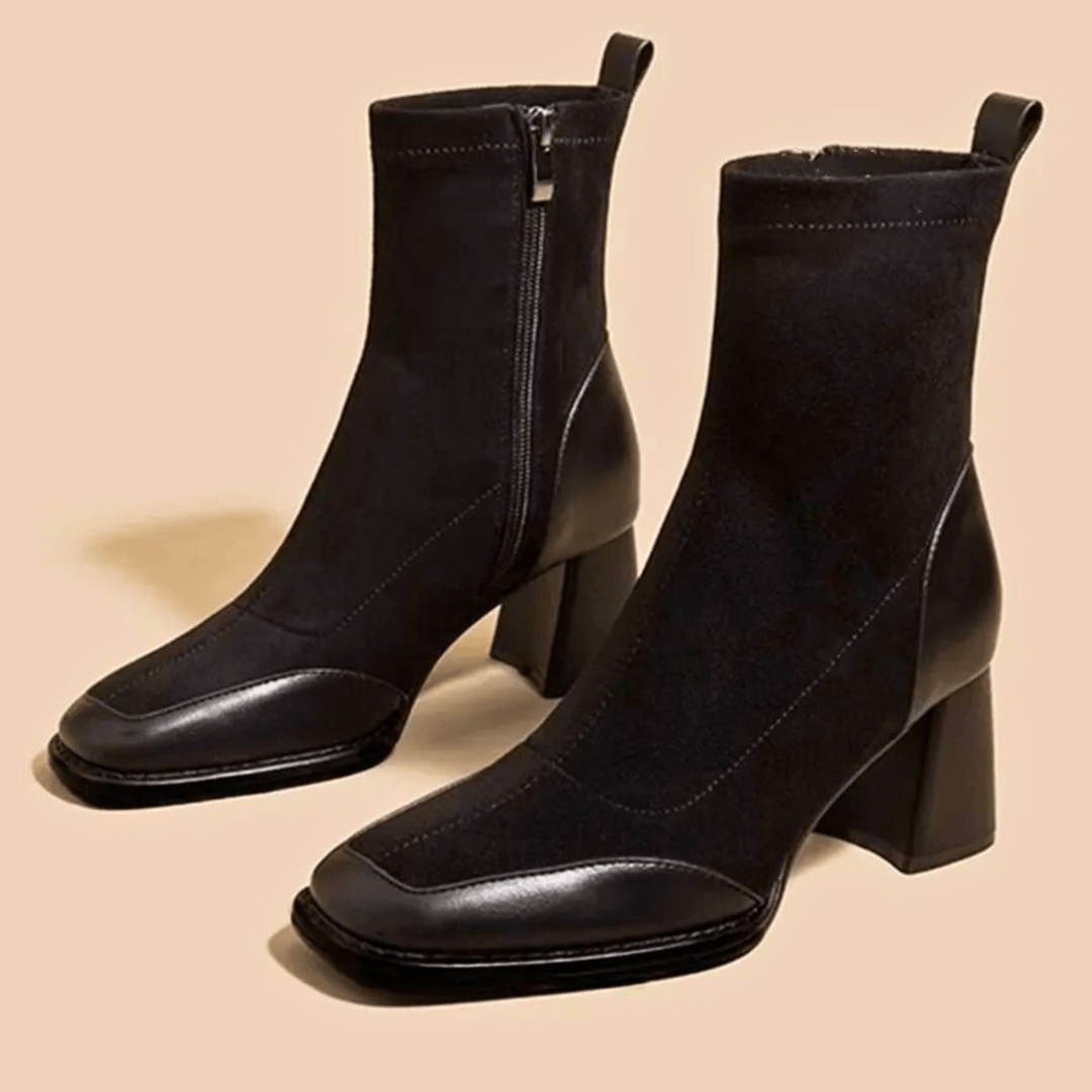 Rosaline | Contrast Panel Block Heel Boots