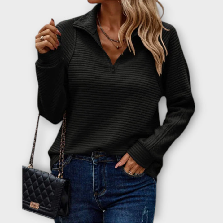 Layla | Ribbed Quarter Zip Sweater with Stand Collar