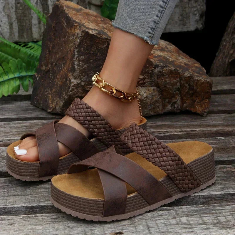 Silvana | Woven Cross Strap Platform Sandals