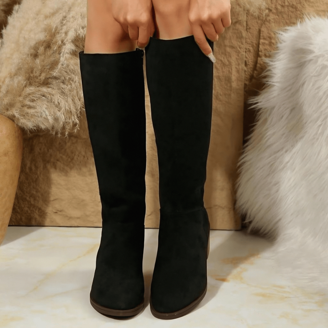 Martina | Suede Knee-High Boots with Block Heel