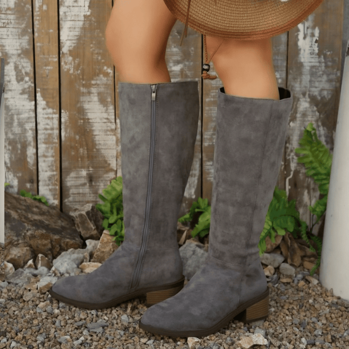 Martina | Suede Knee-High Boots with Block Heel