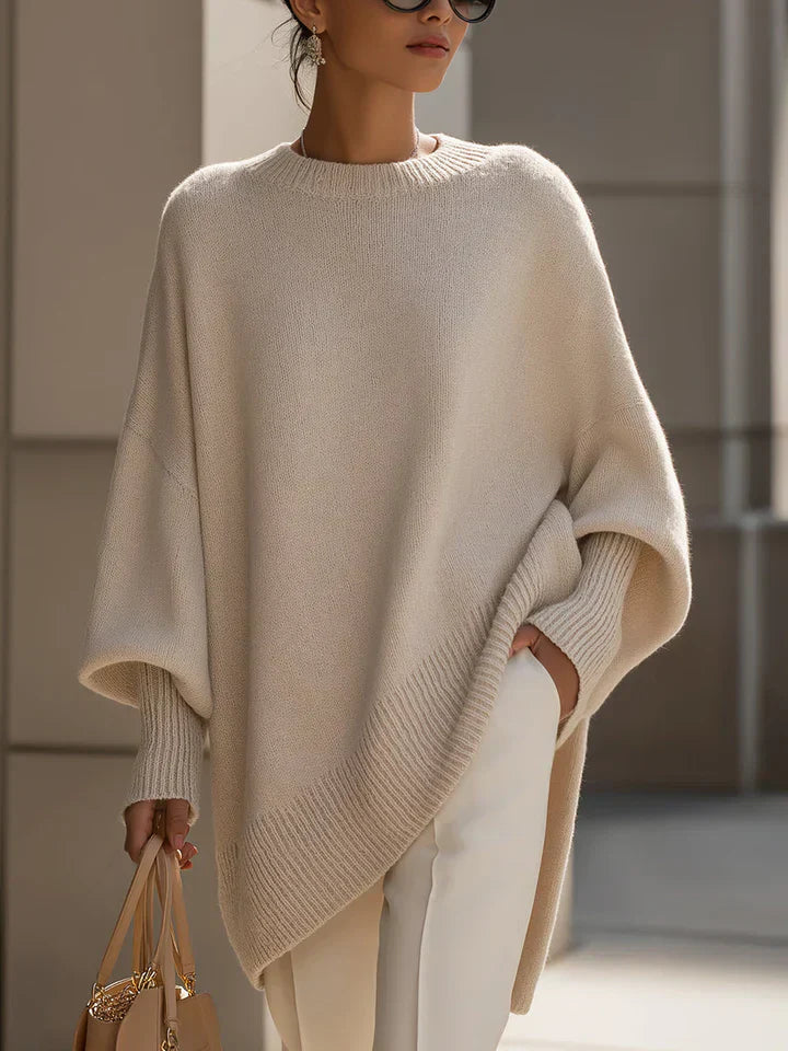 Patricia | Oversized Poncho Sweater with Ribbed Trim