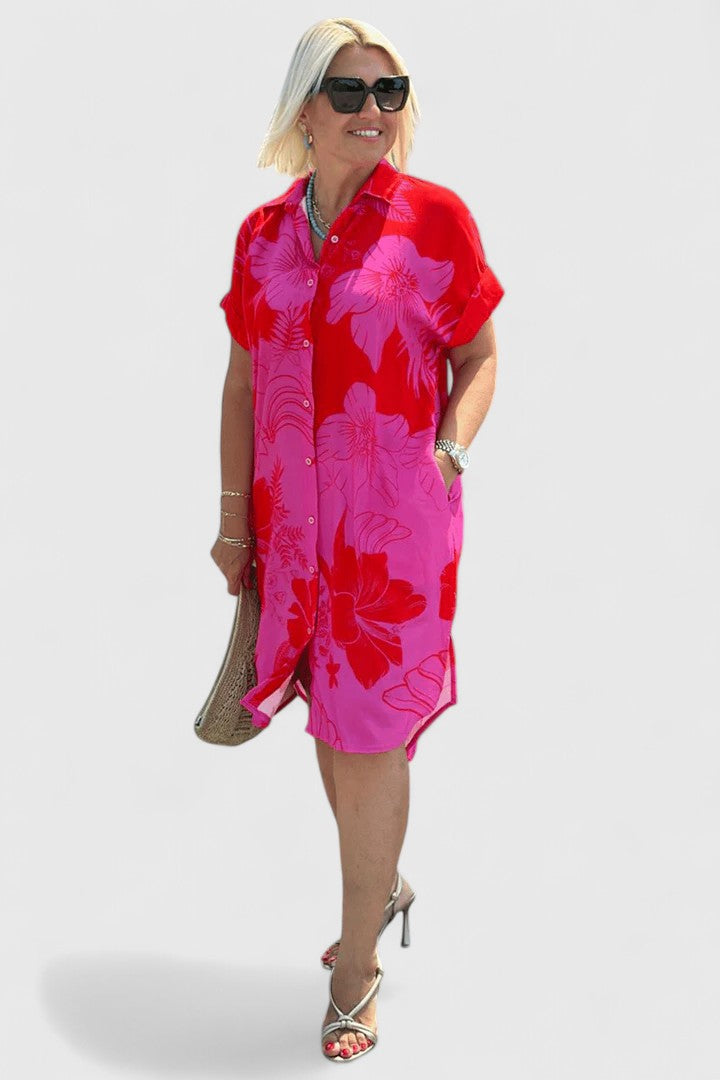 Marisa | Floral Shirt Dress with Short Sleeves