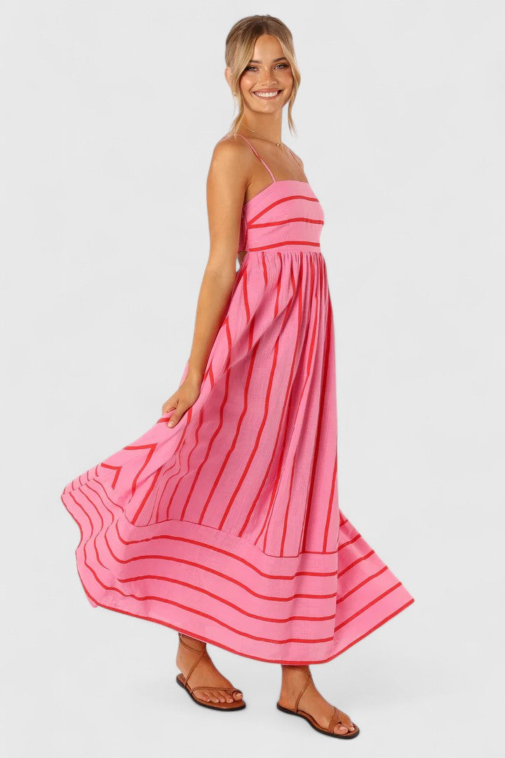Coraline-Mae | Pink Striped Maxi Dress Sleeveless