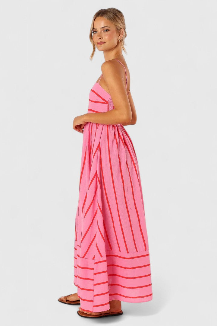 Coraline-Mae | Pink Striped Maxi Dress Sleeveless