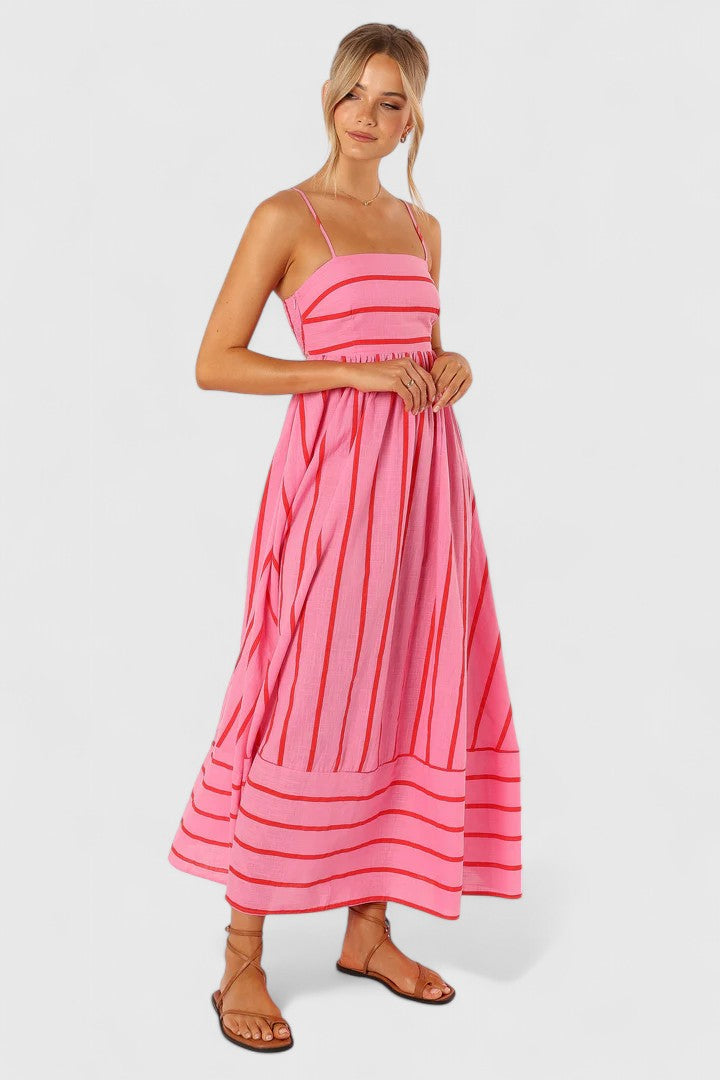 Coraline-Mae | Pink Striped Maxi Dress Sleeveless