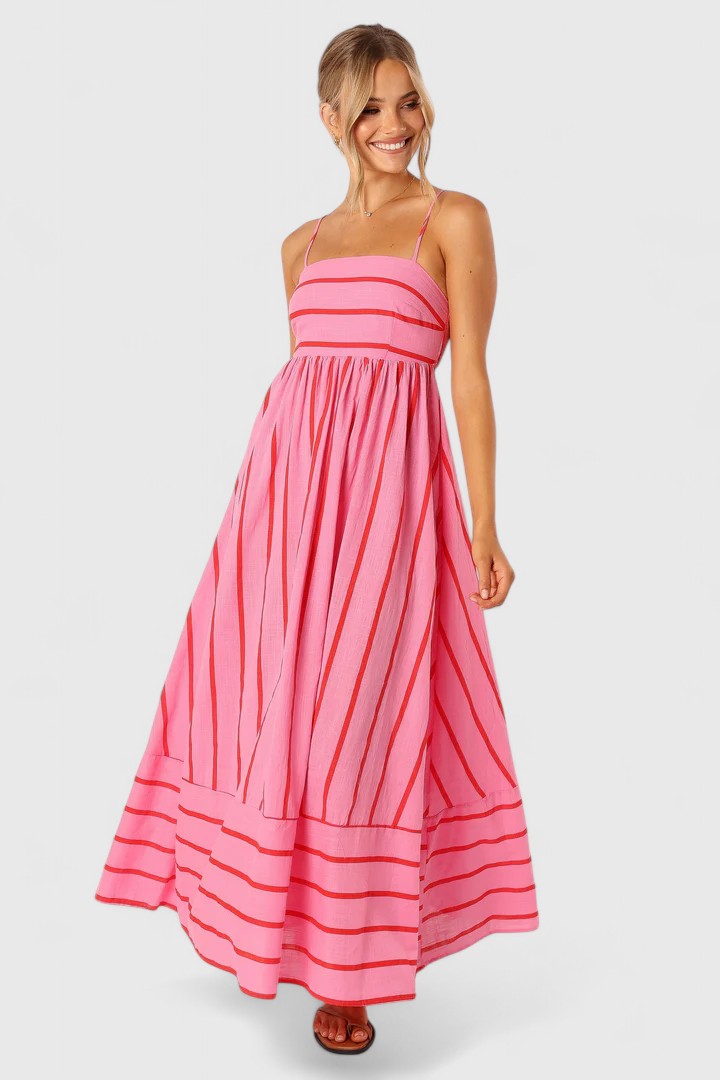 Coraline-Mae | Pink Striped Maxi Dress Sleeveless