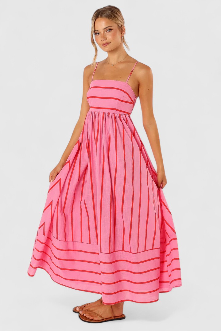 Coraline-Mae | Pink Striped Maxi Dress Sleeveless
