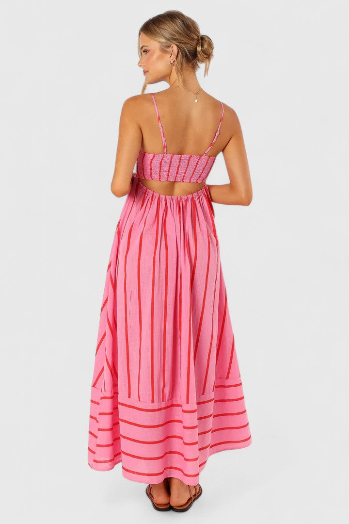 Coraline-Mae | Pink Striped Maxi Dress Sleeveless