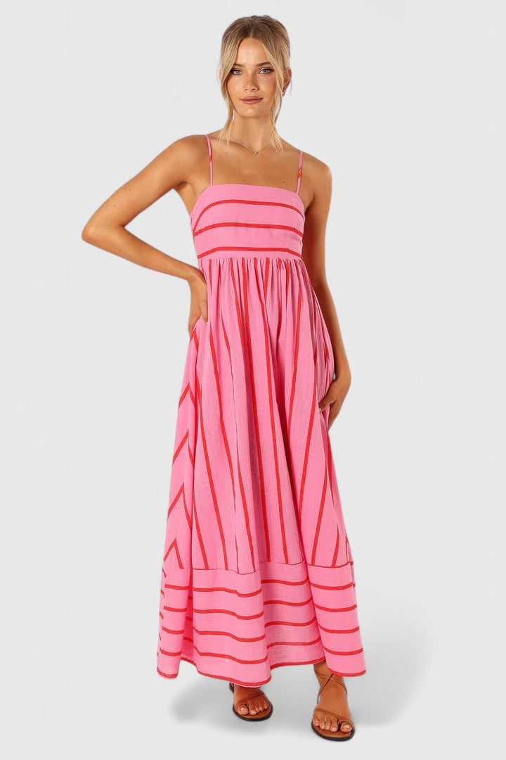 Coraline-Mae | Pink Striped Maxi Dress Sleeveless