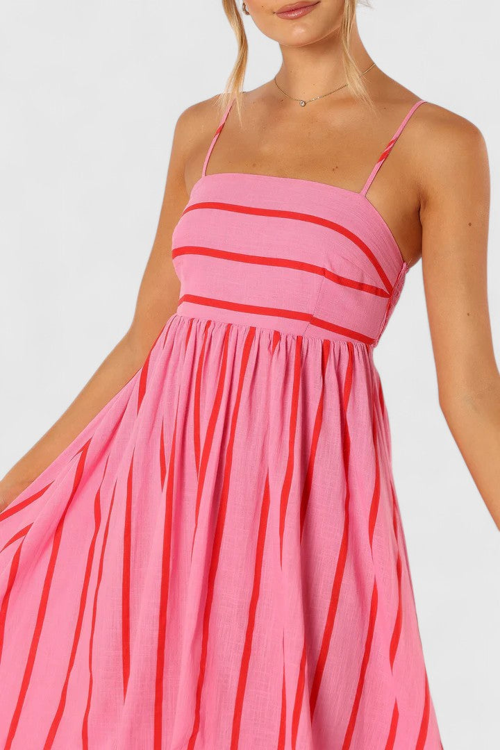 Coraline-Mae | Pink Striped Maxi Dress Sleeveless