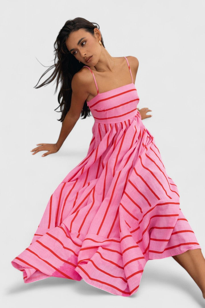 Coraline-Mae | Pink Striped Maxi Dress Sleeveless