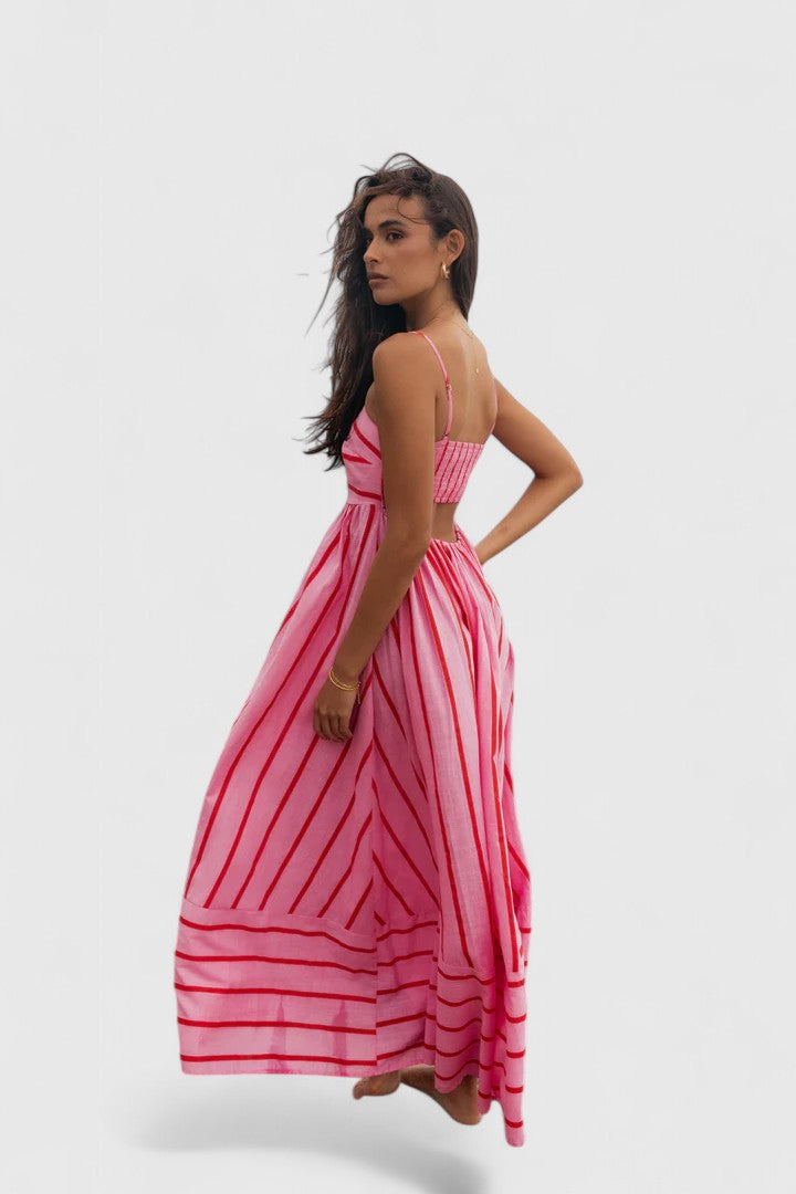 Coraline-Mae | Pink Striped Maxi Dress Sleeveless