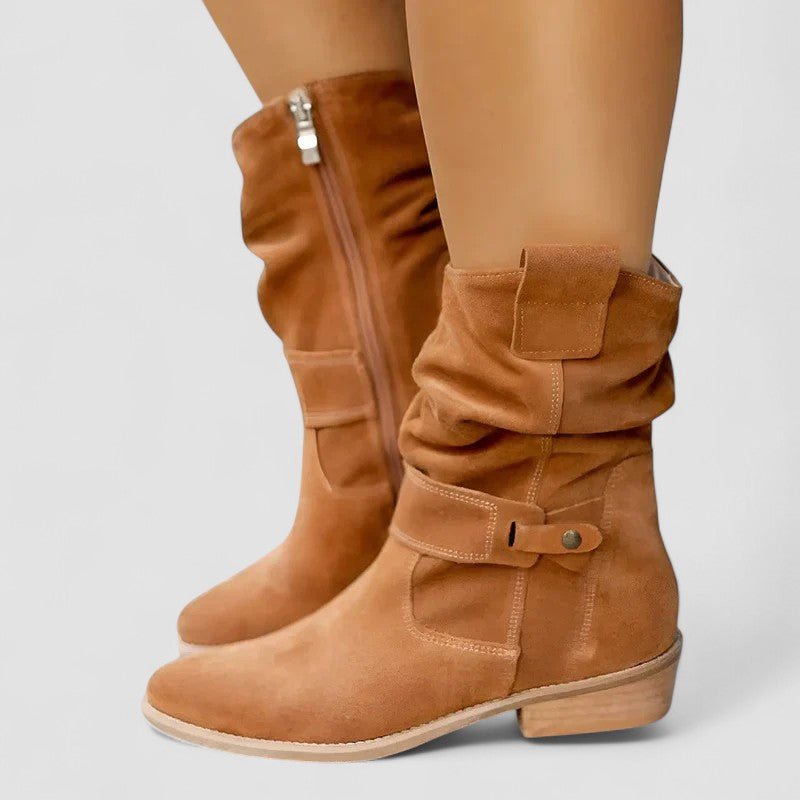 Flo | Slouchy Mid-Calf Boots with Side Zip