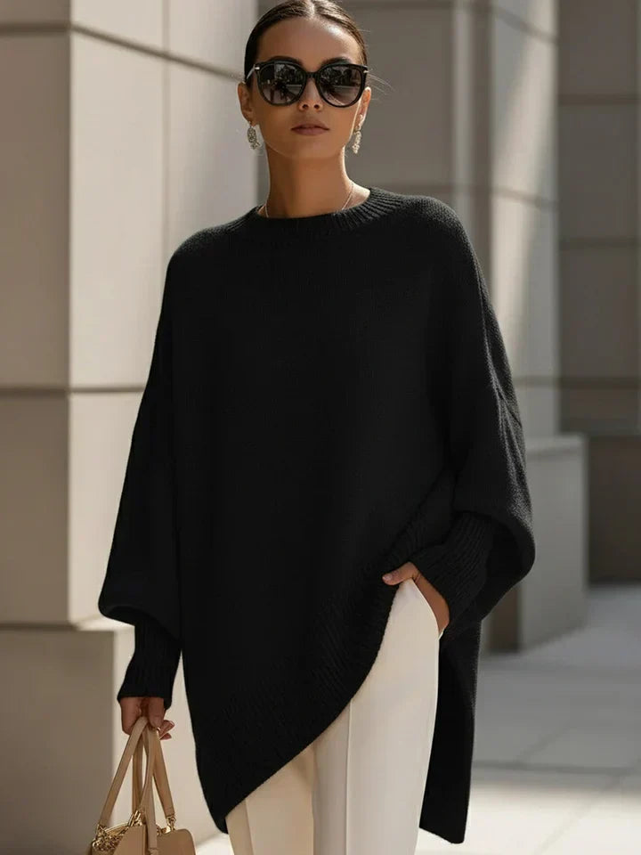 Patricia | Oversized Poncho Sweater with Ribbed Trim