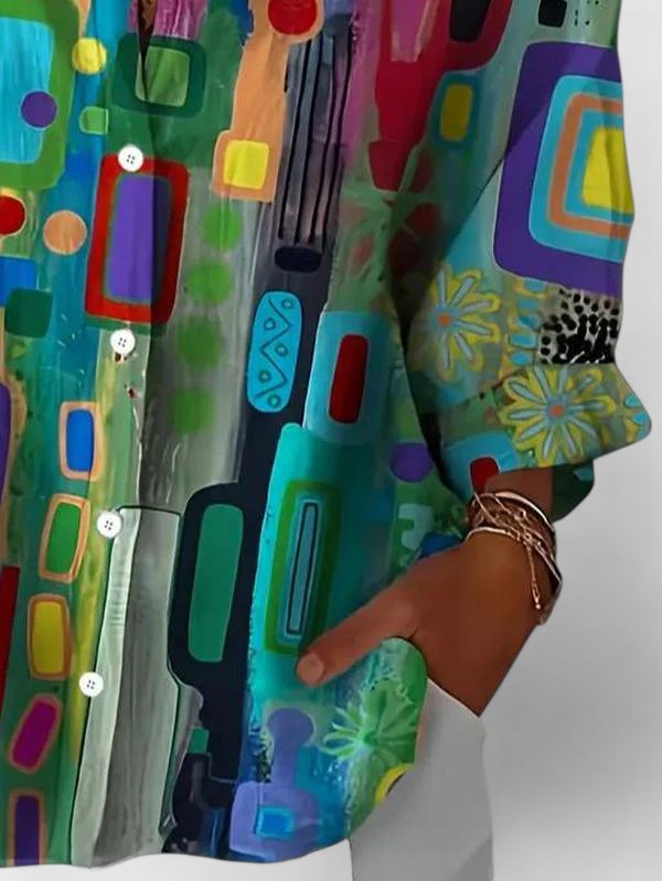 Fernanda | Multicolor Abstract Print Blouse with Long Sleeves