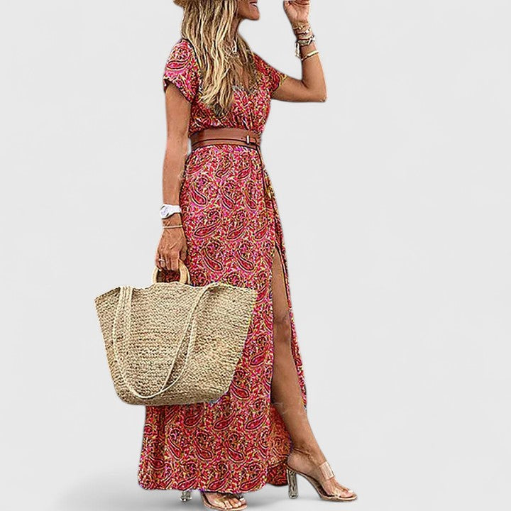 Celestyna | Floral Print Boho Maxi Dress with Slit