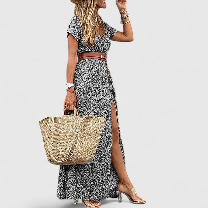 Celestyna | Floral Print Boho Maxi Dress with Slit