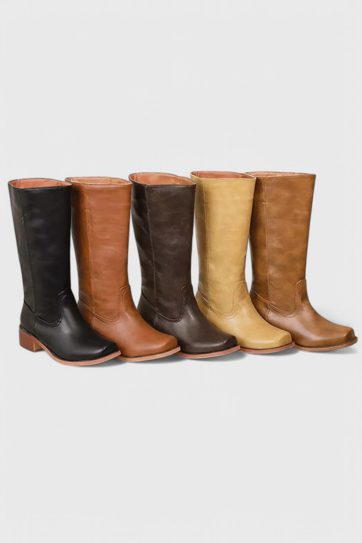 Antonetta | Knee-High Leather Boots with Block Heel