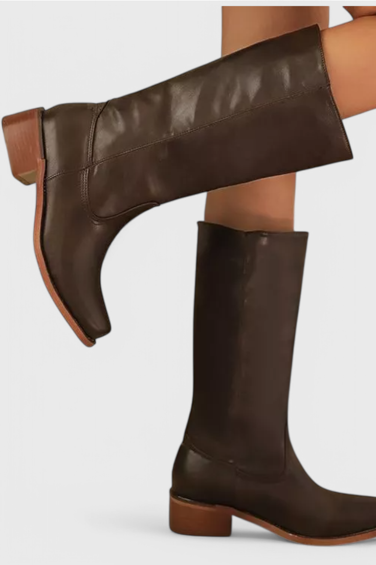Antonetta | Knee-High Leather Boots with Block Heel