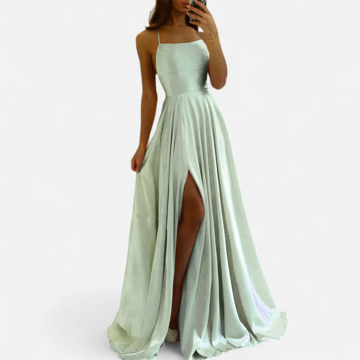 Elida | Satin Slit Maxi Dress with Spaghetti Straps