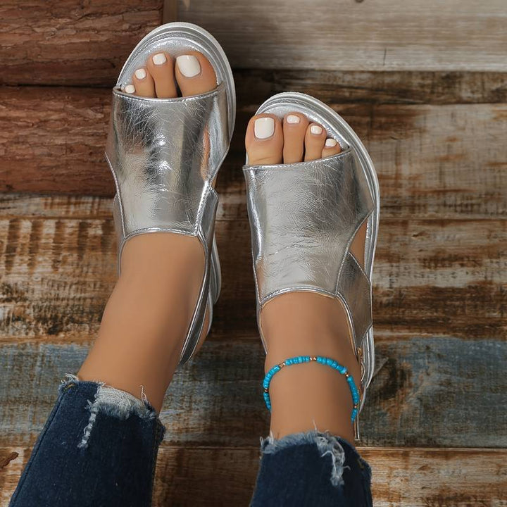 Ivy | Metallic Platform Wedge Sandals with Buckle