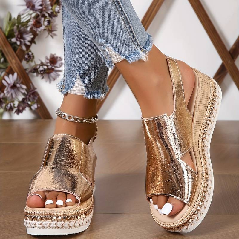 Ivy | Metallic Platform Wedge Sandals with Buckle