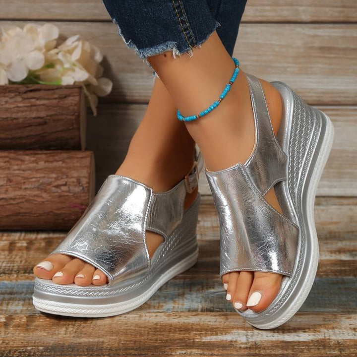 Ivy | Metallic Platform Wedge Sandals with Buckle