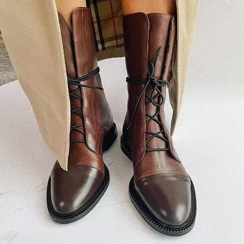 Elfrida | Lace-Up Mid Calf Boots with Block Heel
