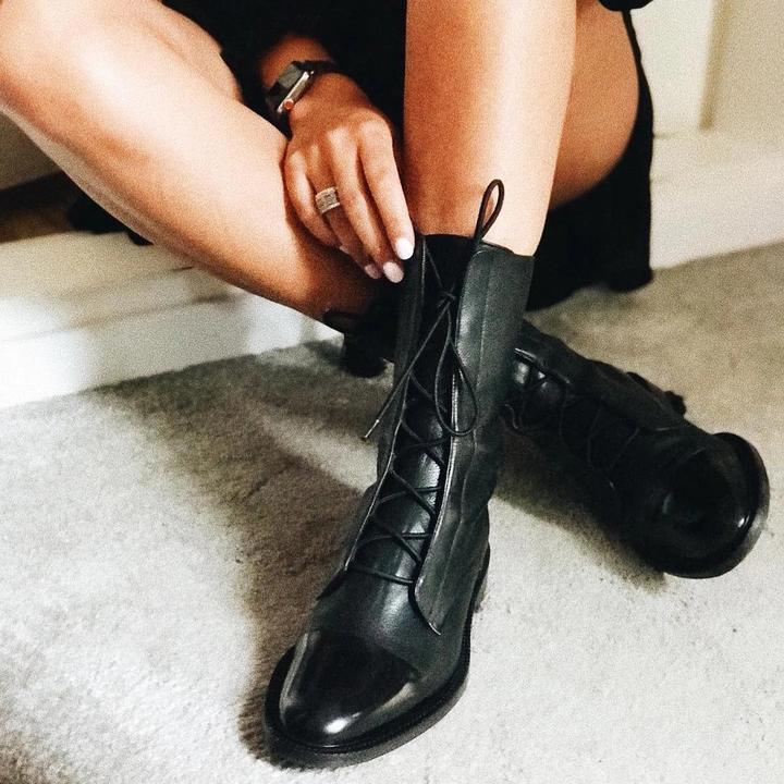 Elfrida | Lace-Up Mid Calf Boots with Block Heel