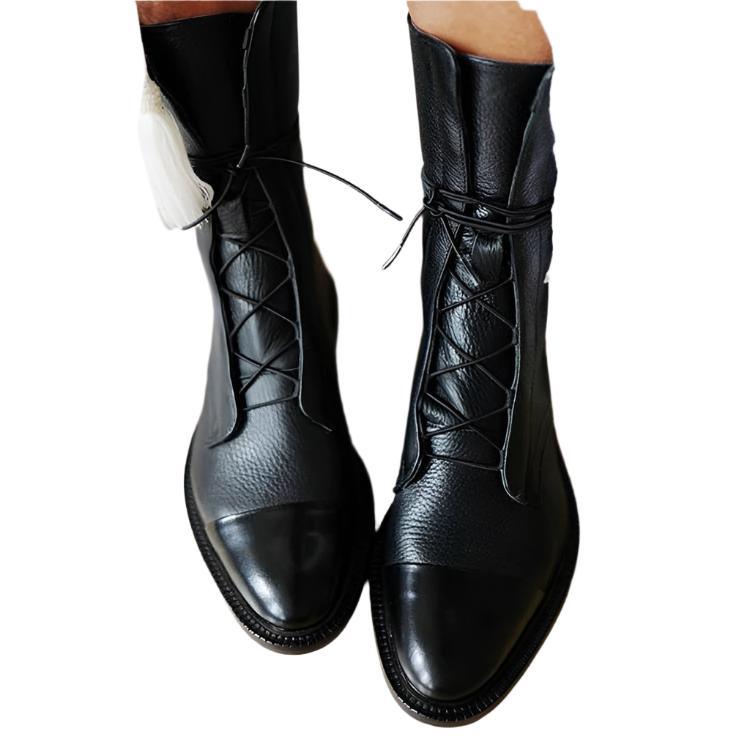 Elfrida | Lace-Up Mid Calf Boots with Block Heel