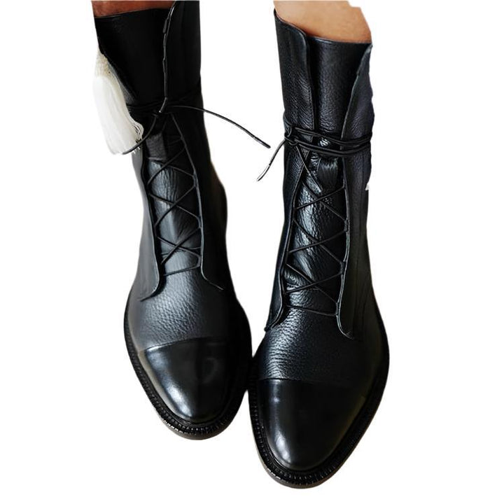 Elfrida | Lace-Up Mid Calf Boots with Block Heel