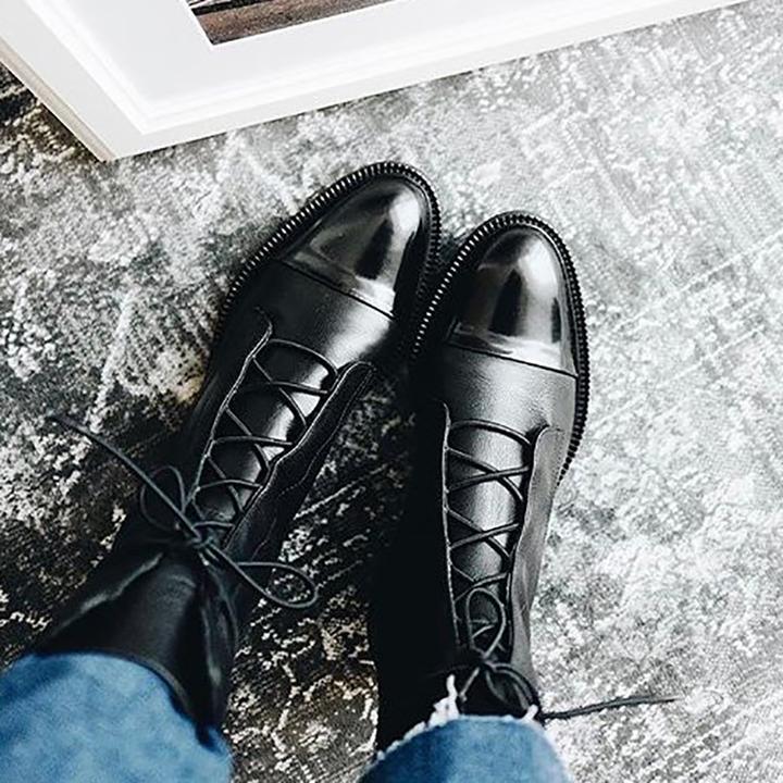 Elfrida | Lace-Up Mid Calf Boots with Block Heel