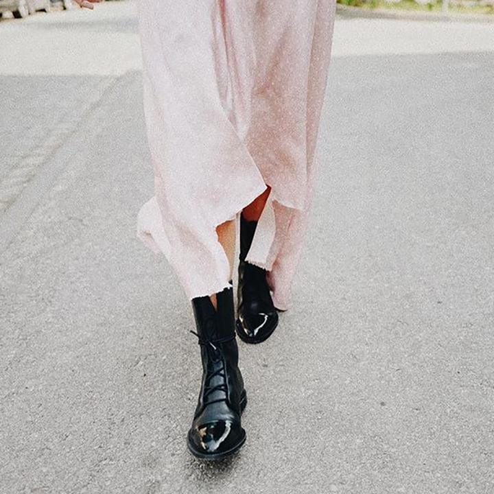 Elfrida | Lace-Up Mid Calf Boots with Block Heel