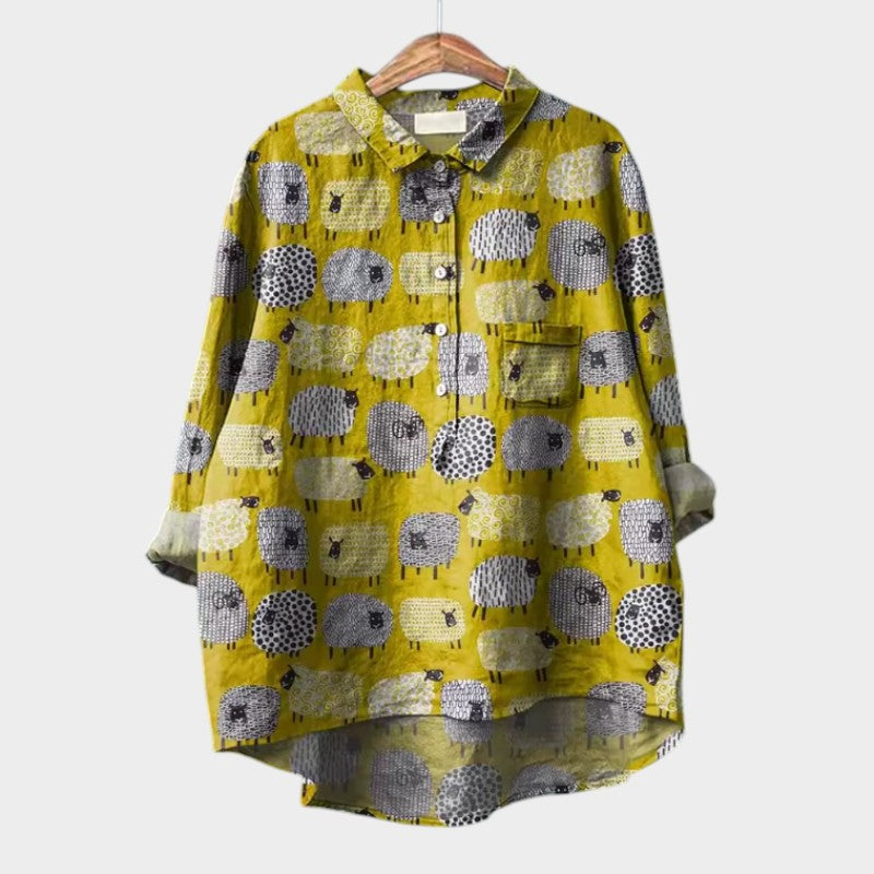 Ursa | Floral Bird Print Blouse with Collar
