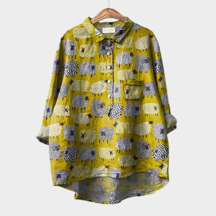 Ursa | Floral Bird Print Blouse with Collar