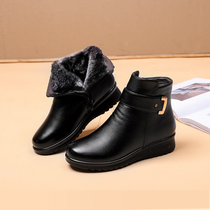 Merida | Black Fleece-Lined Faux Fur Boots with Buckle