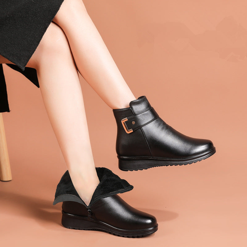 Merida | Black Fleece-Lined Faux Fur Boots with Buckle