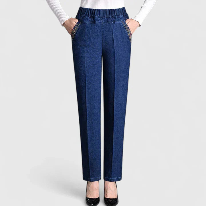 Perla | Elastic Waist Straight Leg Denim Jeans
