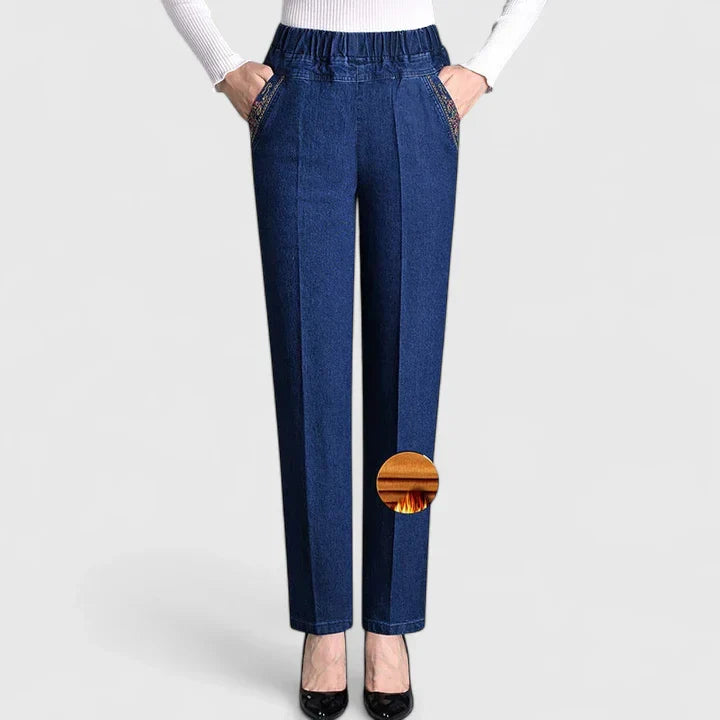 Perla | Elastic Waist Straight Leg Denim Jeans