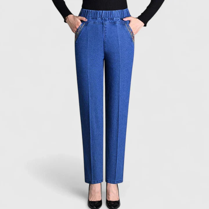 Perla | Elastic Waist Straight Leg Denim Jeans